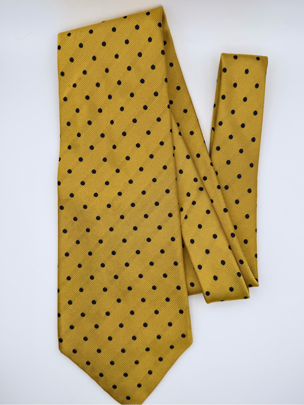 Polo Ralph Lauren Silk Tie Gold Mustard Navy Polka Dot Classic